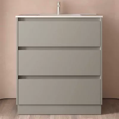 Ensemble NOJA 80cm meuble 3 tiroirs Gris satin� + vasque (miroir en option) - SALGAR R�f. 118473