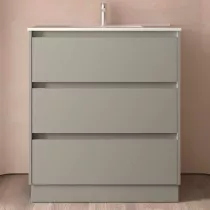 Ensemble NOJA 80cm meuble 3 tiroirs Gris satin&eacute; + vasque (miroir en option) - SALGAR R&eacute;f. 118473