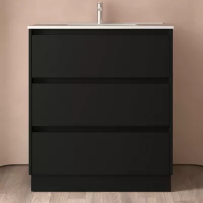 Ensemble NOJA 80cm meuble 3 tiroirs Noir satin� + vasque (miroir en option) - SALGAR R�f. 106216