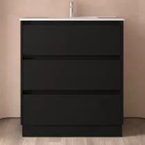 Ensemble NOJA 80cm meuble 3 tiroirs Noir satin&eacute; + vasque (miroir en option) - SALGAR R&eacute;f. 106216