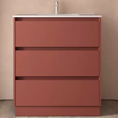 Ensemble NOJA 80cm meuble 3 tiroirs Rouge satin� + vasque (miroir en option) - SALGAR R�f. 106219
