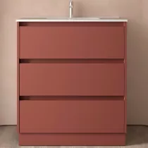Ensemble NOJA 80cm meuble 3 tiroirs Rouge satin&eacute; + vasque (miroir en option) - SALGAR R&eacute;f. 106219