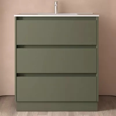 Ensemble NOJA 80cm meuble 3 tiroirs Vert satin� + vasque (miroir en option) - SALGAR R�f. 106218
