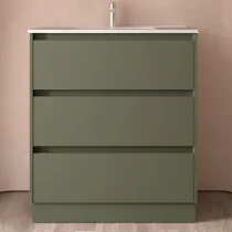 Ensemble NOJA 80cm meuble 3 tiroirs Vert satin&eacute; + vasque (miroir en option) - SALGAR R&eacute;f. 106218