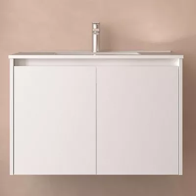 Ensemble NOJA 81cm meuble 2 portes Blanc satin� + vasque (miroir en option) - SALGAR R�f. 105042
