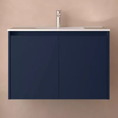 Ensemble NOJA 81cm meuble 2 portes Bleu satin� + vasque (miroir en option) - SALGAR R�f. 105044
