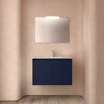Ensemble NOJA 81cm meuble 2 portes Bleu satin� + vasque (miroir en option) - Salgar R�f. 105080