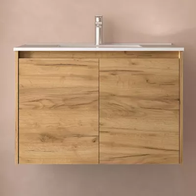 Ensemble NOJA 81cm meuble 2 portes Ch�ne africain + vasque (miroir en option) - SALGAR R�f. 105048