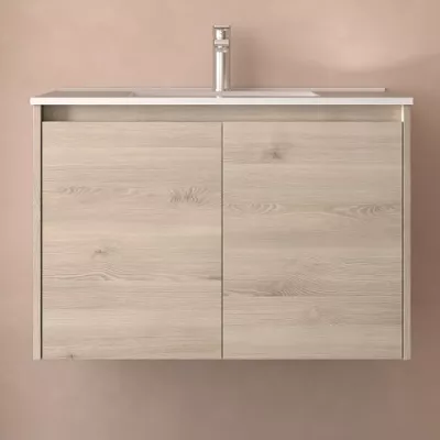 Ensemble NOJA 81cm meuble 2 portes Ch�ne naturel + vasque (miroir en option) - SALGAR R�f. 105047