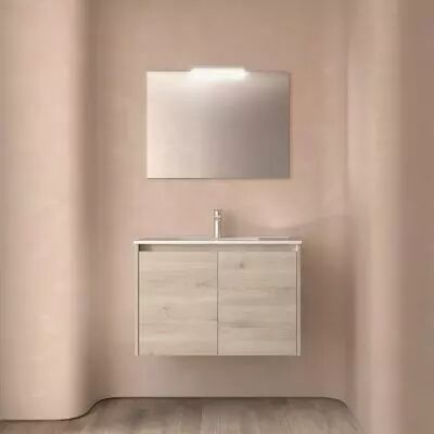 Ensemble NOJA 81cm meuble 2 portes Ch�ne naturel + vasque (miroir en option) - Salgar R�f. 105083