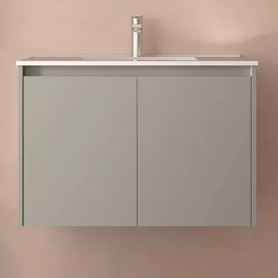 Ensemble NOJA 81cm meuble 2 portes Gris satin� + vasque (miroir en option) - SALGAR R�f. 118462