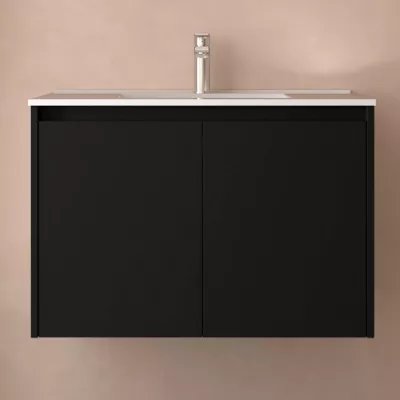 Ensemble NOJA 81cm meuble 2 portes Noir satin� + vasque (miroir en option)  - SALGAR R�f. 105043