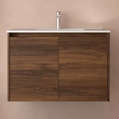 Ensemble NOJA 81cm meuble 2 portes Noyer maya + vasque (miroir en option) - SALGAR R�f. 105049