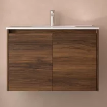 Ensemble NOJA 81cm meuble 2 portes Noyer maya + vasque (miroir en option) - SALGAR R&eacute;f. 105049