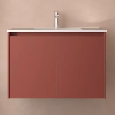 Ensemble NOJA 81cm meuble 2 portes Rouge satin� + vasque (miroir en option) - SALGAR R�f. 105046