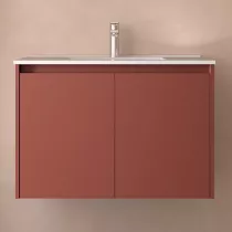 Ensemble NOJA 81cm meuble 2 portes Rouge satin&eacute; + vasque (miroir en option) - SALGAR R&eacute;f. 105046