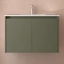 Ensemble NOJA 81cm meuble 2 portes Vert satin&eacute; + vasque (miroir en option) - SALGAR R&eacute;f. 105045