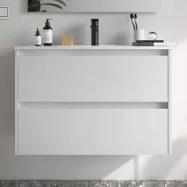Ensemble NOJA 81cm meuble 2 tiroirs Blanc brillant + vasque (miroir en option) - SALGAR R&eacute;f. 106070