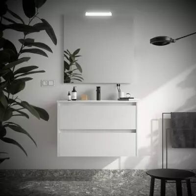 Ensemble NOJA 81cm meuble 2 tiroirs Blanc brillant + vasque (miroir en option) - Salgar R�f. 106124