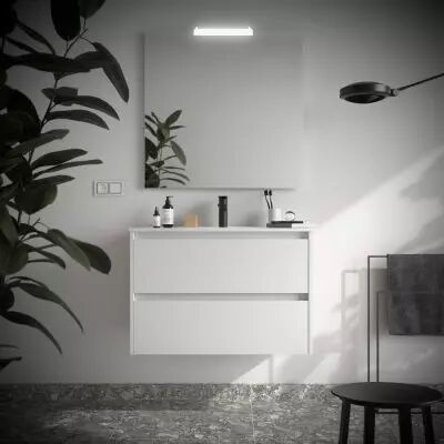 Ensemble NOJA 81cm meuble 2 tiroirs Blanc satin� + vasque (miroir en option) - Salgar R�f. 106125