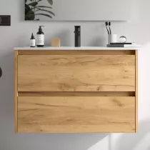 Ensemble NOJA 81cm meuble 2 tiroirs Ch&ecirc;ne africain satin&eacute; + vasque (miroir en option)  - SALGAR R&eacute;f. 106077