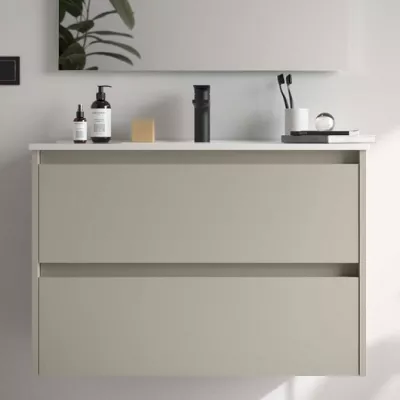 Ensemble NOJA 81cm meuble 2 tiroirs Gris satin� + vasque (miroir en option) - SALGAR R�f. 118467
