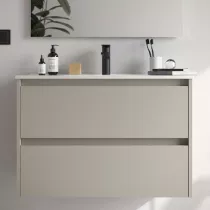 Ensemble NOJA 81cm meuble 2 tiroirs Gris satin&eacute; + vasque (miroir en option) - SALGAR R&eacute;f. 118467