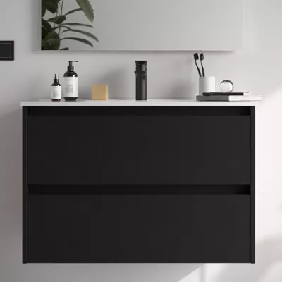 Ensemble NOJA 81cm meuble 2 tiroirs Noir satin� + vasque (miroir en option) - SALGAR R�f. 106072