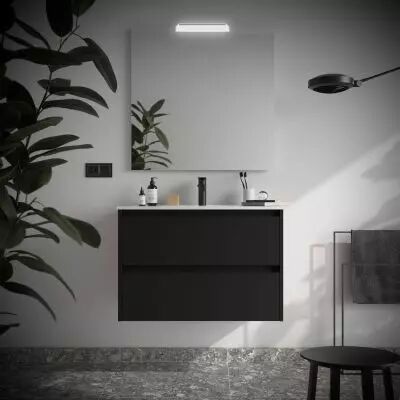Ensemble NOJA 81cm meuble 2 tiroirs Noir satin� + vasque (miroir en option) - Salgar R�f. 106126