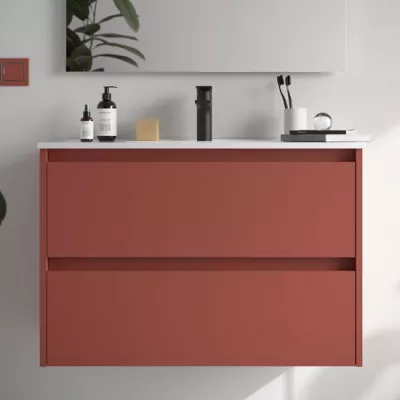 Ensemble NOJA 81cm meuble 2 tiroirs Rouge satin� + vasque (miroir en option) - SALGAR R�f. 106075