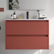 Ensemble NOJA 81cm meuble 2 tiroirs Rouge satin&eacute; + vasque (miroir en option) - SALGAR R&eacute;f. 106075