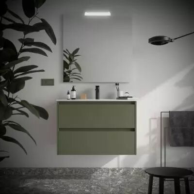 Ensemble NOJA 81cm meuble 2 tiroirs Vert satin� + vasque (miroir en option) - Salgar R�f. 106128