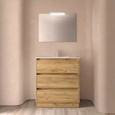 Ensemble NOJA 81cm meuble 3 tiroirs Ch�ne Africain + vasque (plinthe & miroir en option) - Salgar R�f. 106257