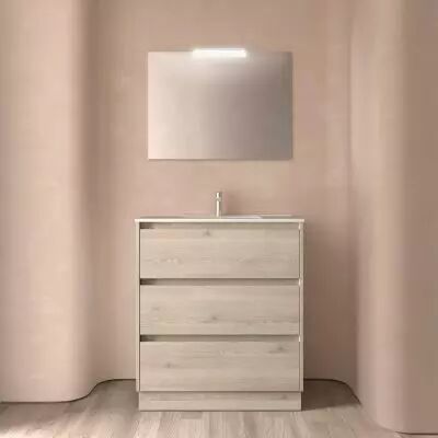 Ensemble NOJA 81cm meuble 3 tiroirs Ch�ne naturel + vasque (plinthe & miroir en option) - Salgar R�f. 106256
