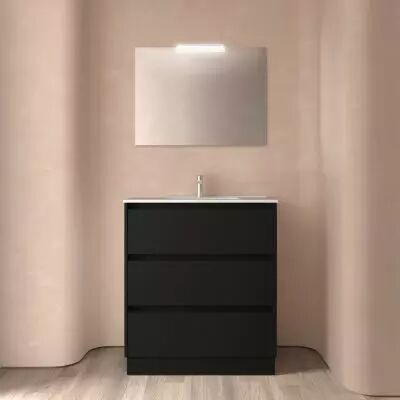 Ensemble NOJA 81cm meuble 3 tiroirs Noir satin� + vasque (plinthe & miroir en option) - Salgar R�f. 106252