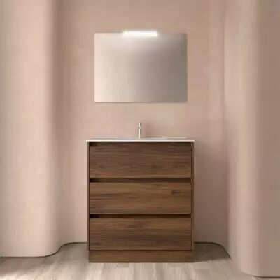 Ensemble NOJA 81cm meuble 3 tiroirs Noyer Maya + vasque (plinthe & miroir en option) - Salgar R�f. 106258