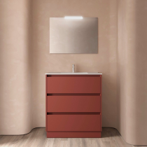 Ensemble NOJA 81cm meuble 3 tiroirs Rouge satiné + vasque (plinthe & miroir en option) - Salgar Réf. 106255