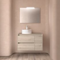 Ensemble NOJA 85cm meuble 2 tiroirs / 1 porte à droite Chêne naturel + plan (vasque & miroir en option) - Salgar Réf. 105486