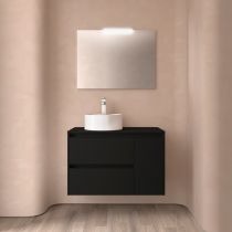 Ensemble NOJA 85cm meuble 2 tiroirs / 1 porte à droite Noir satiné + plan (vasque & miroir en option) - Salgar Réf. 105482