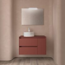 Ensemble NOJA 85cm meuble 2 tiroirs / 1 porte à droite Rouge satiné + plan (vasque & miroir en option) - Salgar Réf. 105485