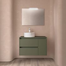 Ensemble NOJA 85cm meuble 2 tiroirs / 1 porte à droite Vert satiné + plan (vasque & miroir en option) - Salgar Réf. 105484