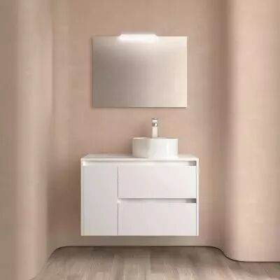 Ensemble NOJA 85cm meuble 2 tiroirs / 1 porte � gauche Blanc brillant + plan (vasque & miroir en option) - Salgar R�f. 105489