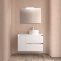 Ensemble NOJA 85cm meuble 2 tiroirs / 1 porte à gauche Blanc brillant + plan (vasque & miroir en option) - Salgar Réf. 105489