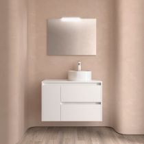 Ensemble NOJA 85cm meuble 2 tiroirs / 1 porte à gauche Blanc satiné + plan (vasque & miroir en option) - Salgar Réf. 105490