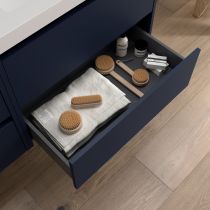 Ensemble NOJA 85cm meuble 2 tiroirs / 1 porte à gauche Bleu satiné + plan (vasque & miroir en option) - Salgar Réf. 105492