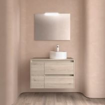 Ensemble NOJA 85cm meuble 2 tiroirs / 1 porte à gauche Chêne naturel + plan (vasque & miroir en option) - Salgar Réf. 105495