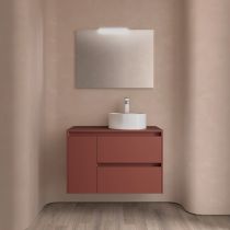 Ensemble NOJA 85cm meuble 2 tiroirs / 1 porte à gauche Rouge satiné + plan (vasque & miroir en option) - Salgar Réf. 105494
