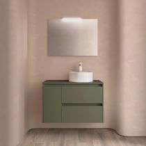 Ensemble NOJA 85cm meuble 2 tiroirs / 1 porte à gauche Vert satiné + plan (vasque & miroir en option) - Salgar Réf. 105493