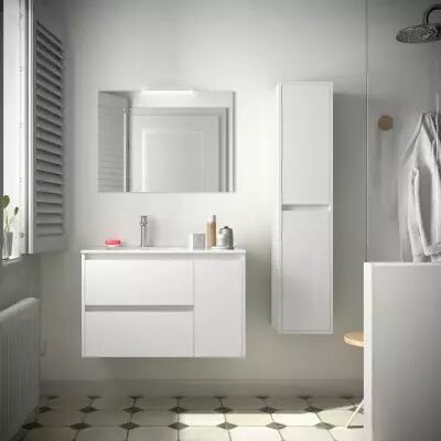 Ensemble NOJA 86cm meuble 2 tiroirs / 1 porte � droite Blanc brillant + vasque (miroir en option) - Salgar R�f. 106133