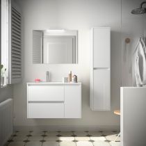 Ensemble NOJA 86cm meuble 2 tiroirs / 1 porte à droite Blanc brillant + vasque (miroir en option) - Salgar Réf. 106133